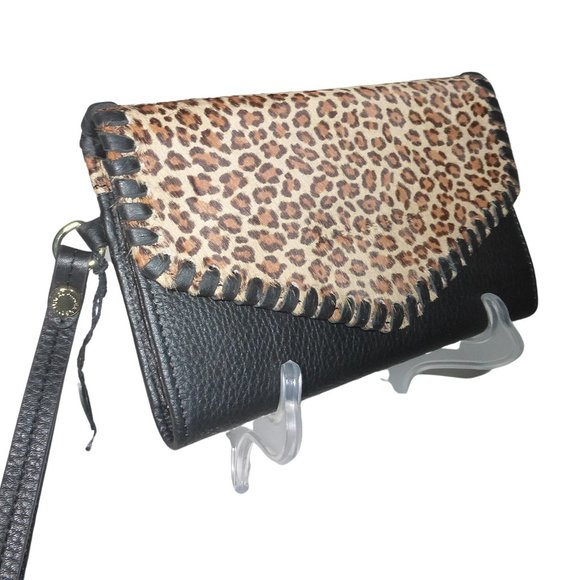 Aimee Kestenberg Spello Black Leopard Leather Calf Hair Wallet Wristlet NWT - Picture 2 of 7